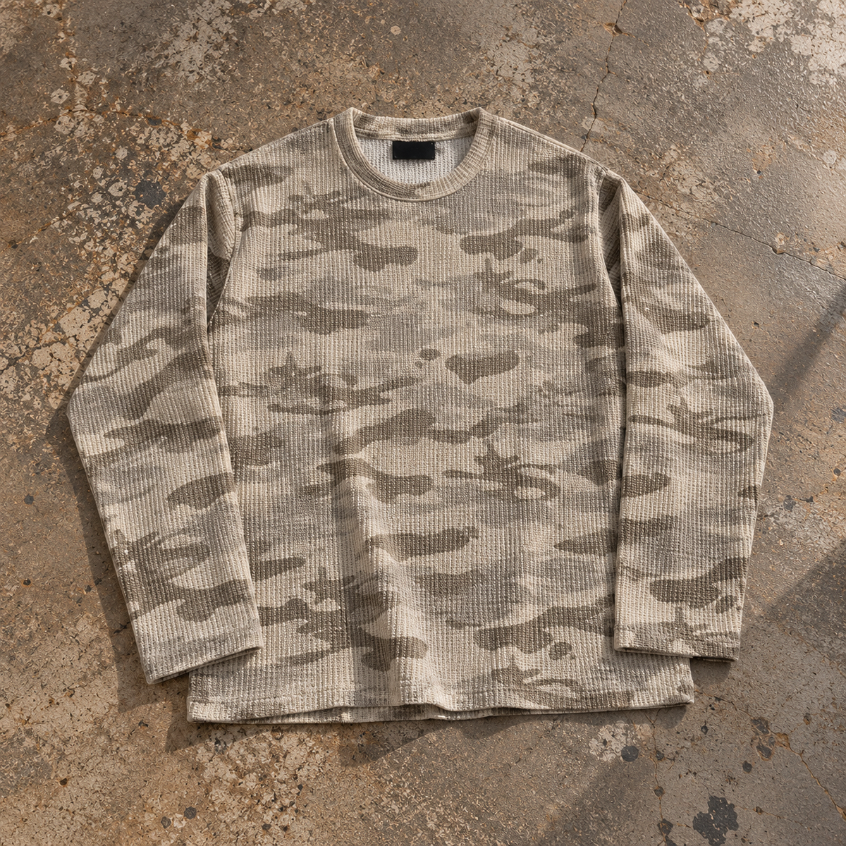 Longsleeve Camo Waffle Knit Oversized Tee