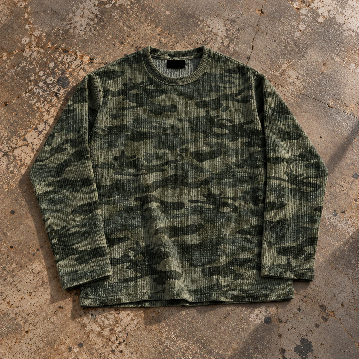 Longsleeve Camo Waffle Knit Oversized Tee